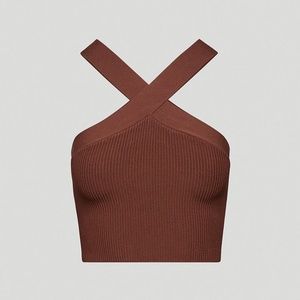 Sculpt Knit Criss Cross Cropped Tank in Chocolate Opal